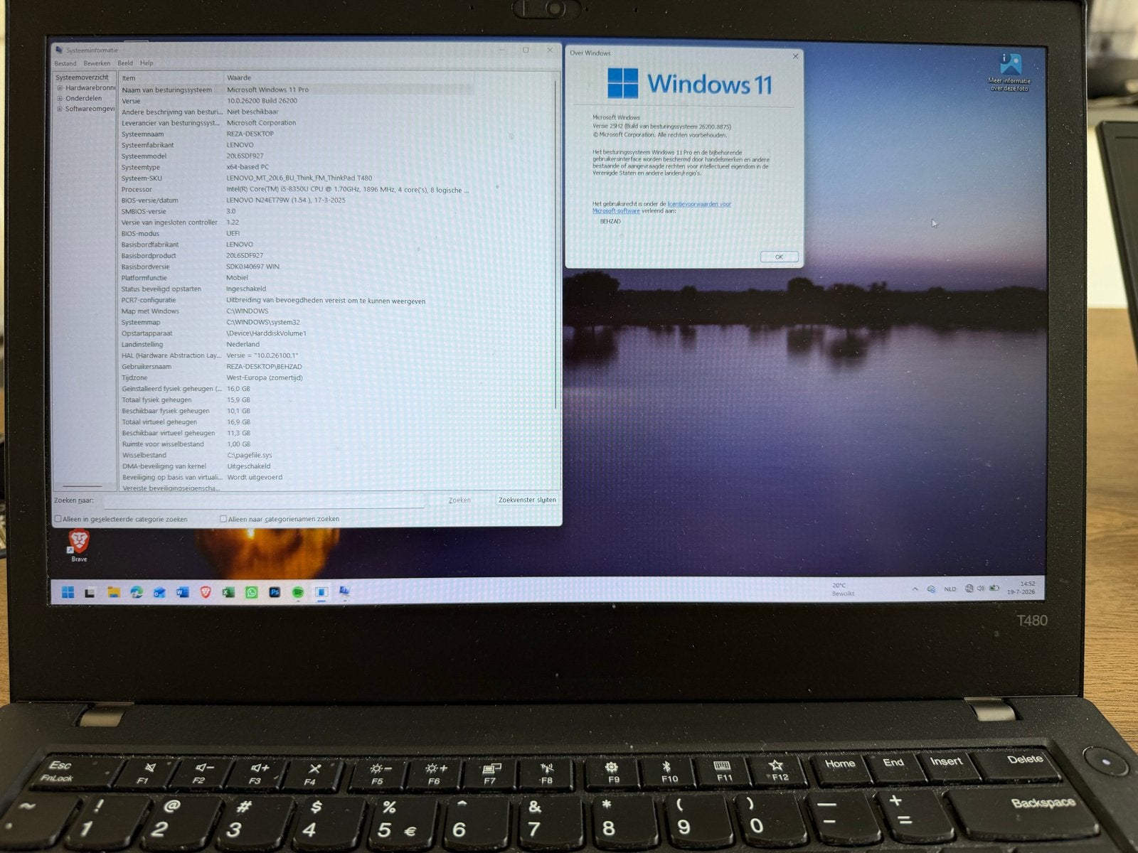 Lenovo ThinkPad T480 - i5-8350U, 16GB RAM, 256GB SSD, Win 11, Computers en Software, Windows Laptops, Gebruikt, Qwerty, Minder dan 2 Ghz