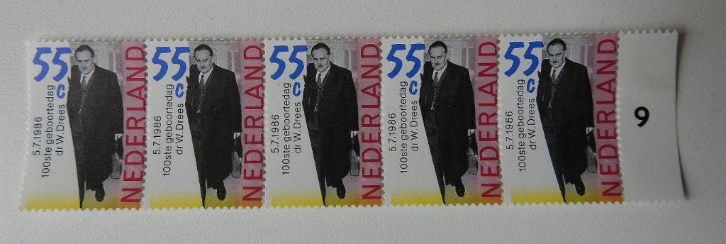 5 postzegels 1986 100 e Geboortedag DR. W. Drees., Postzegels en Munten, Postzegels | Nederland, Verzenden, Na 1940, Postfris