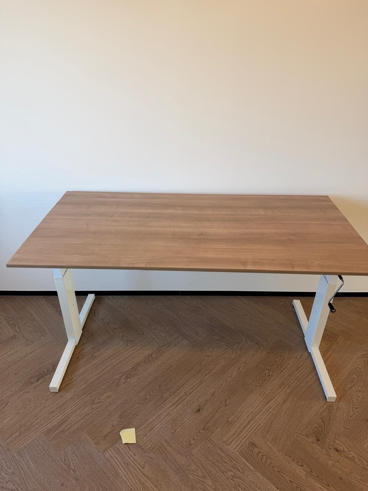 4x Design barkruk, chrome draadstaal, wit HPL + bruin leer, Met voetsteun, 60 tot 90 cm, Zo goed als nieuw, Vst