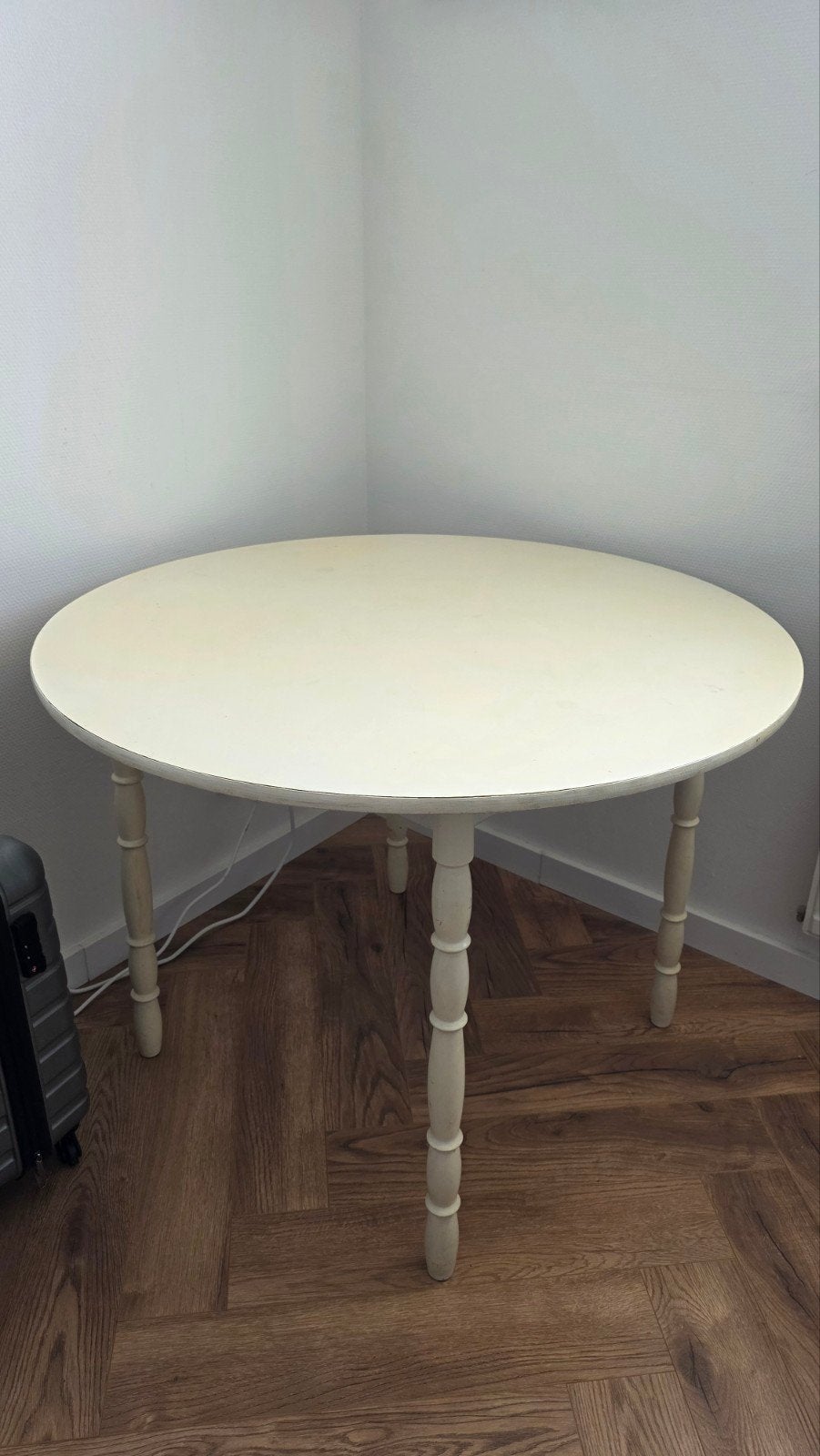 Witte ronde houten tafel - 100cm, Huis en Inrichting, Tafels | Eettafels, Ophalen, Gebruikt, 50 tot 100 cm, Rond