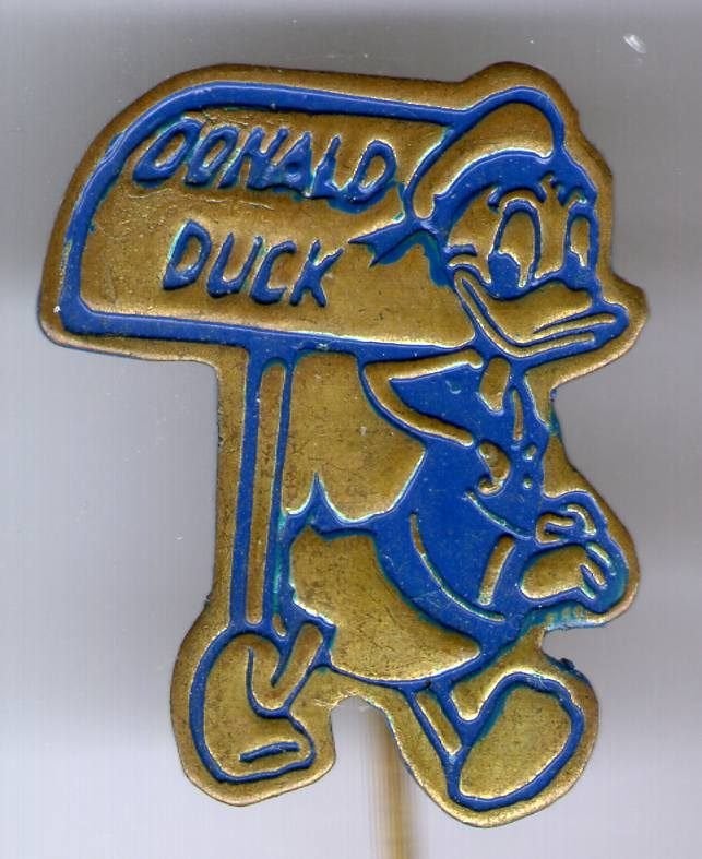 Donald Duck blauw op koper stripfiguur speldje ( R_102), Ophalen of Verzenden, Nieuw, Figuurtje, Speldje of Pin
