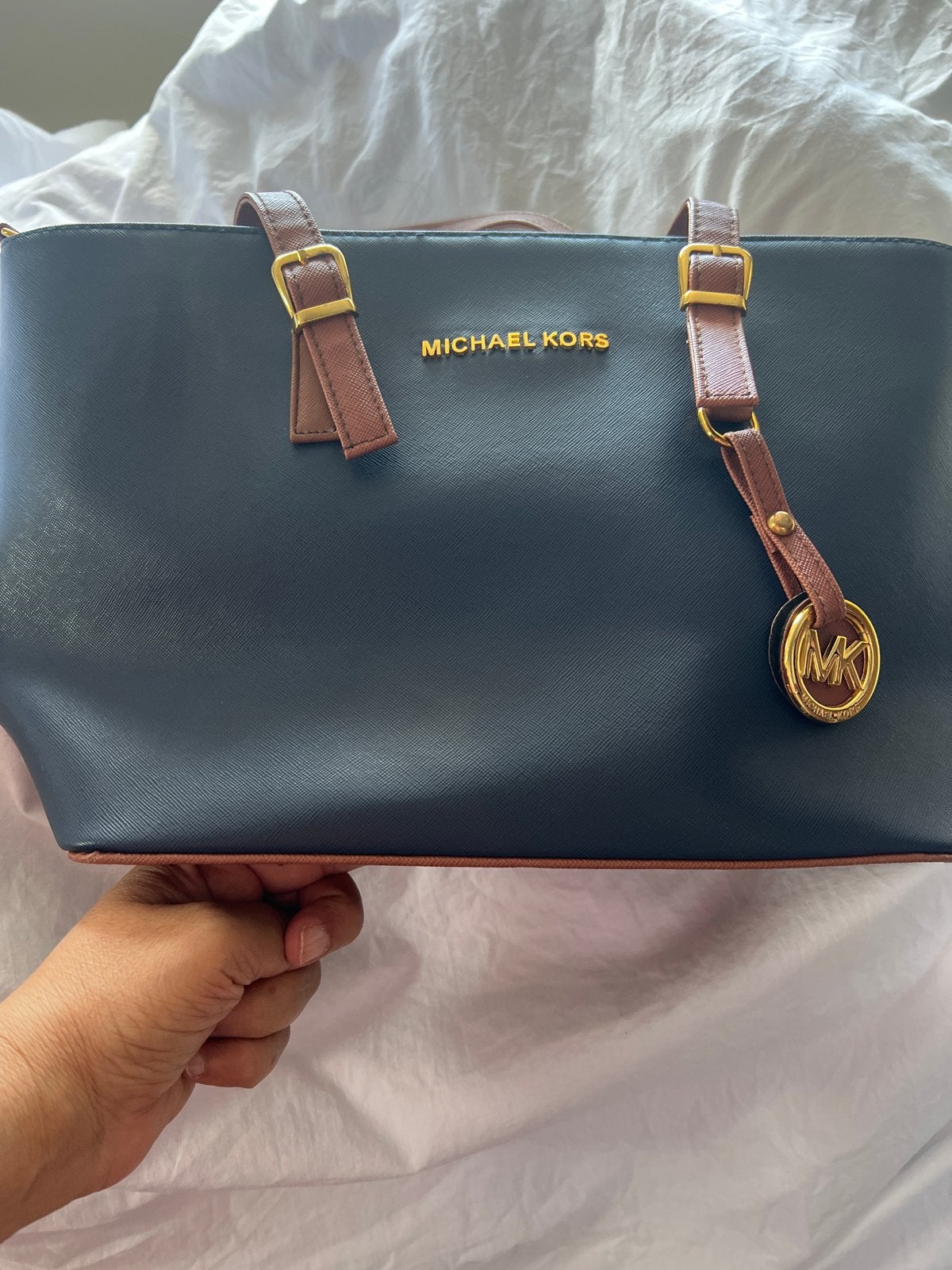 Michael Kors Handtas - donker blauw met bruine accenten, Ophalen of Verzenden, Gebruikt, Zwart, Handtas