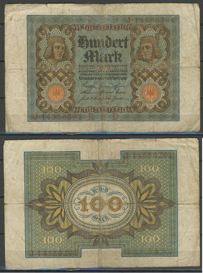 Reichsbanknote 100 Mark 1920 Kreichsbanknote Biljet c-186, Postzegels en Munten, Ophalen of Verzenden, Duitsland, Los biljet
