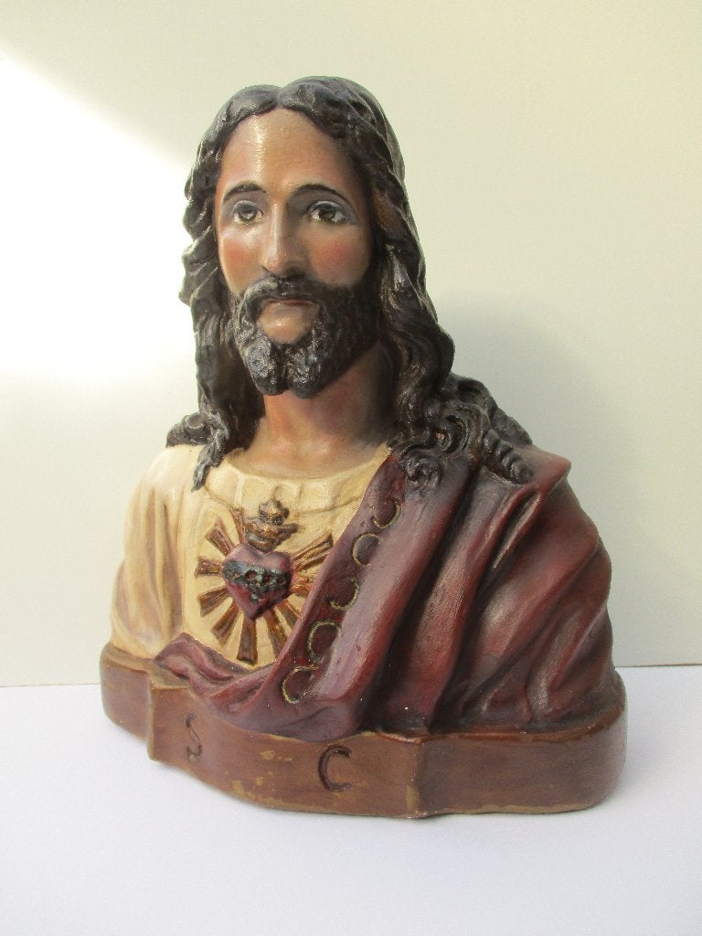 antieke heilig hart buste jezus, Antiek en Kunst, Ophalen of Verzenden