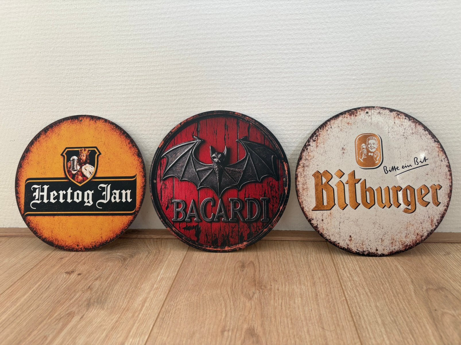 Prachtige ronde vintage borden van populaire biermerken, Ophalen of Verzenden, Zo goed als nieuw, Reclamebord