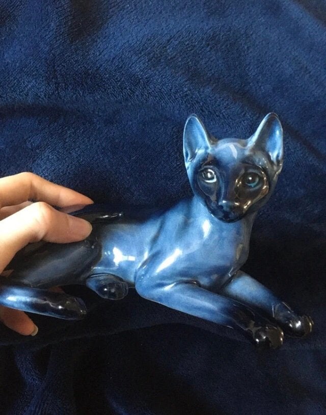 Beeld Siamees Russian blue keramiek/porselein, Ophalen of Verzenden