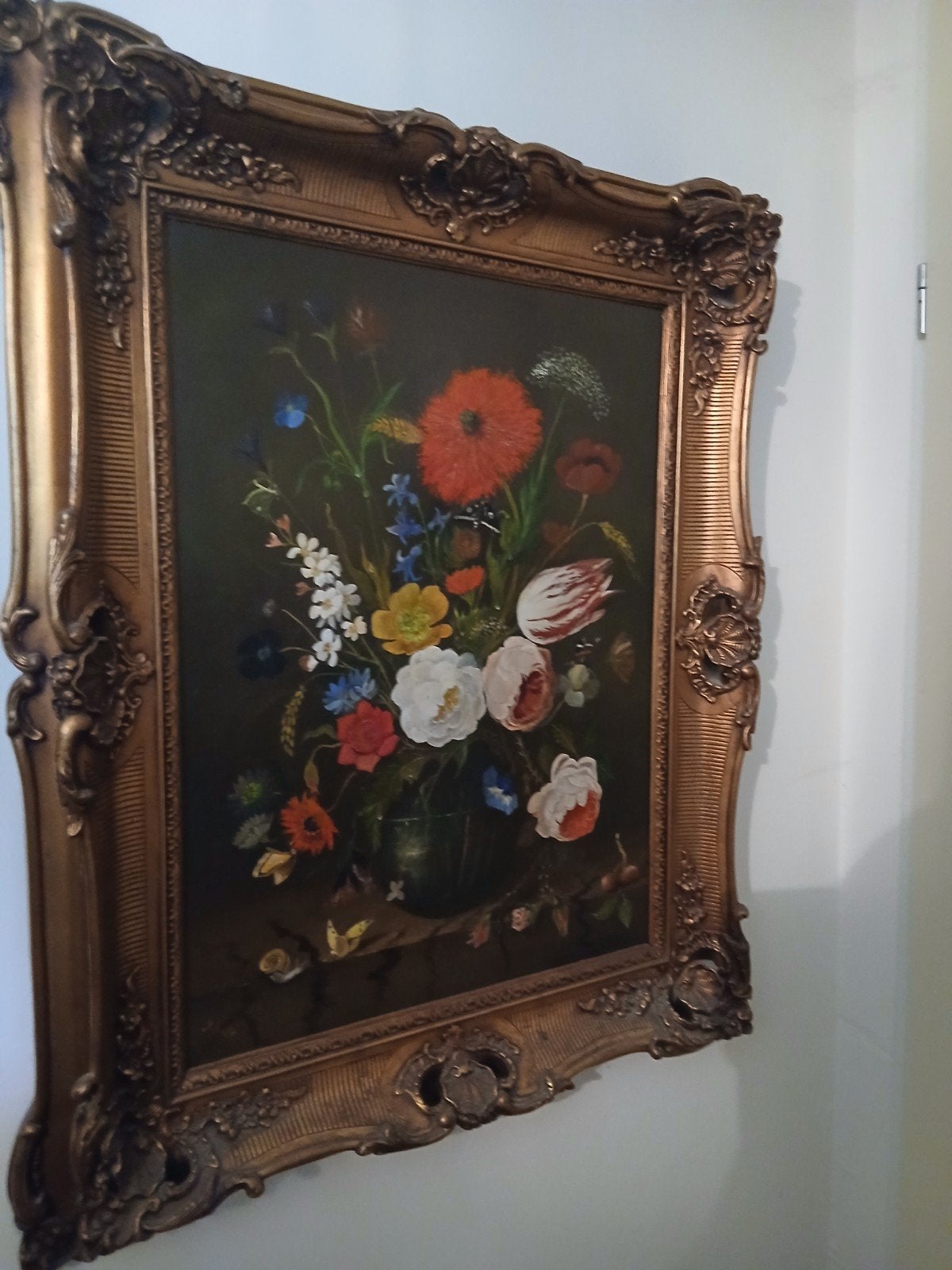 olieverf bloemen schilderij met barok lijst, Ophalen