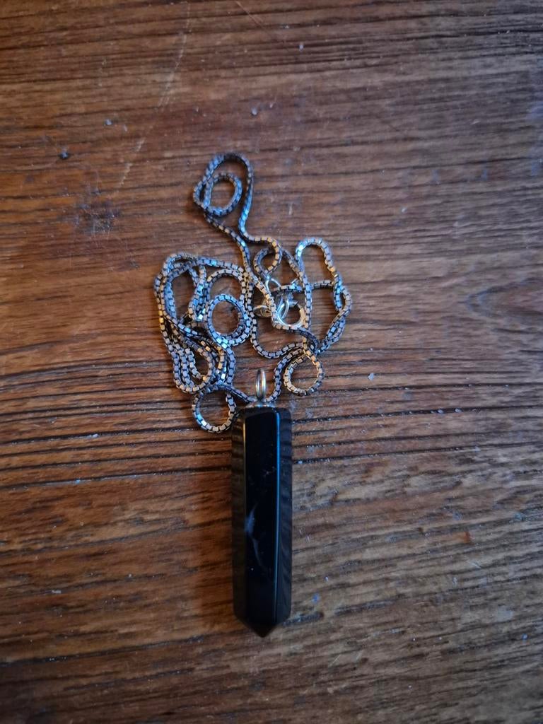 Zwarte obsidiaan hanger ketting, Gebruikt, Zwart, Ophalen of Verzenden, Steen of Mineraal