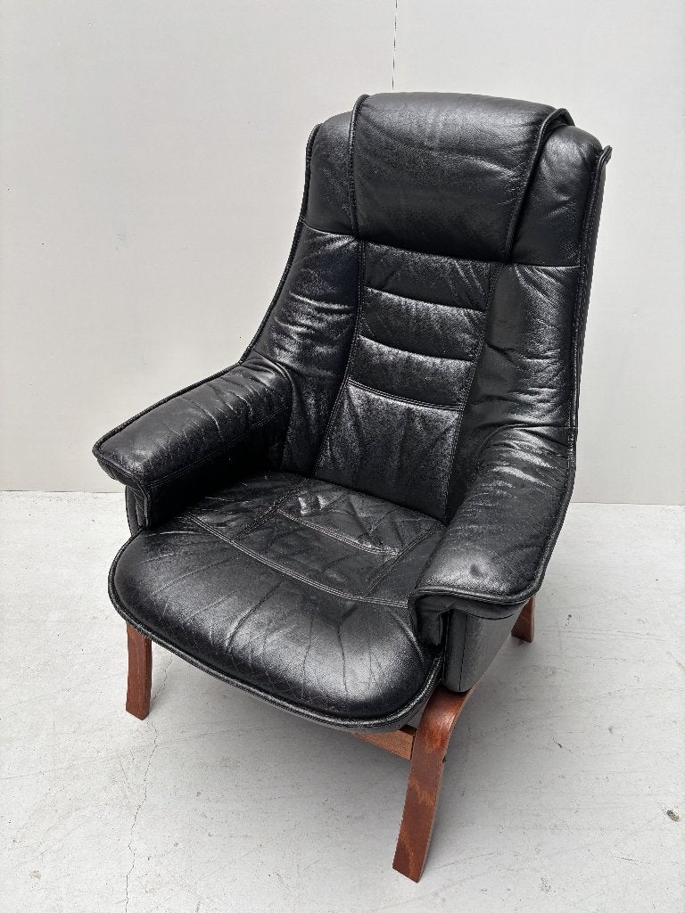 Lederen stoel (zwart), Huis en Inrichting, Stoelen, Ophalen, Gebruikt, Zwart, Eén