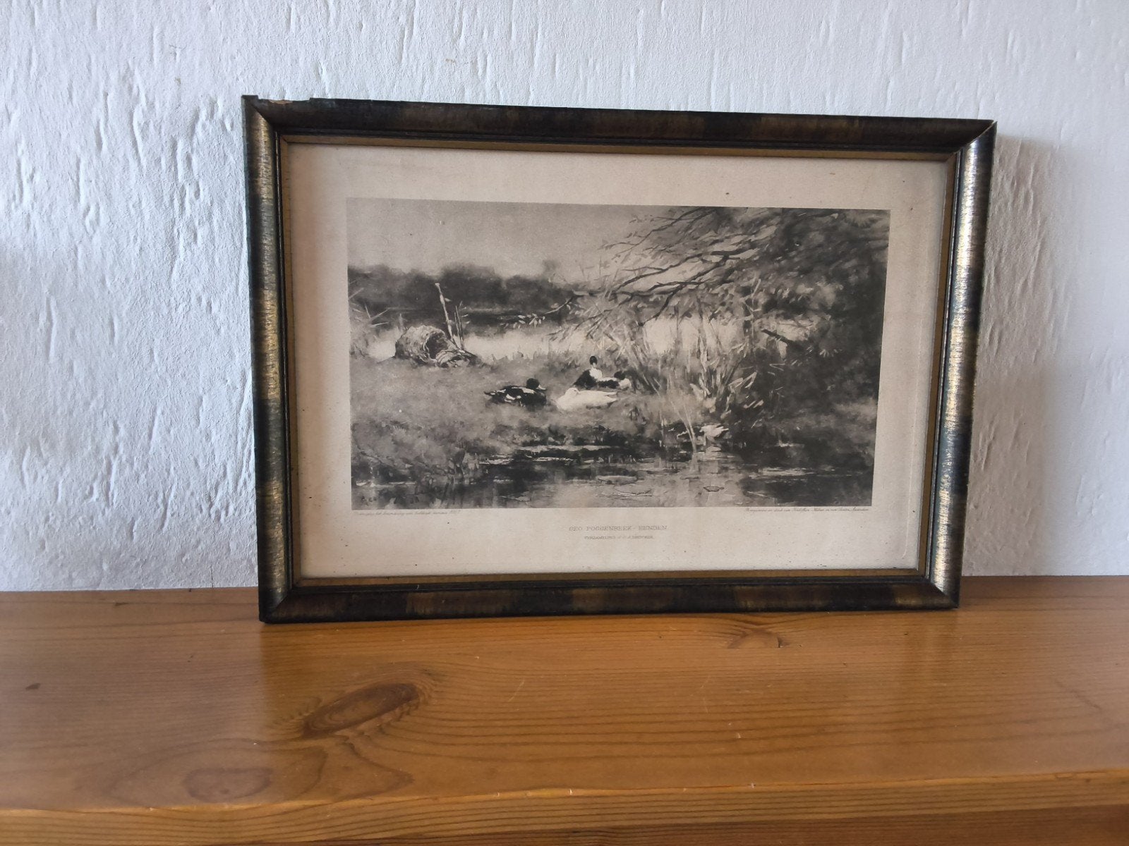 Antieke Ets van Geo Poggenbeek - Eenden in Landschap, Antiek en Kunst, Ingelijst, Ets, Ophalen of Verzenden, Flora en Fauna
