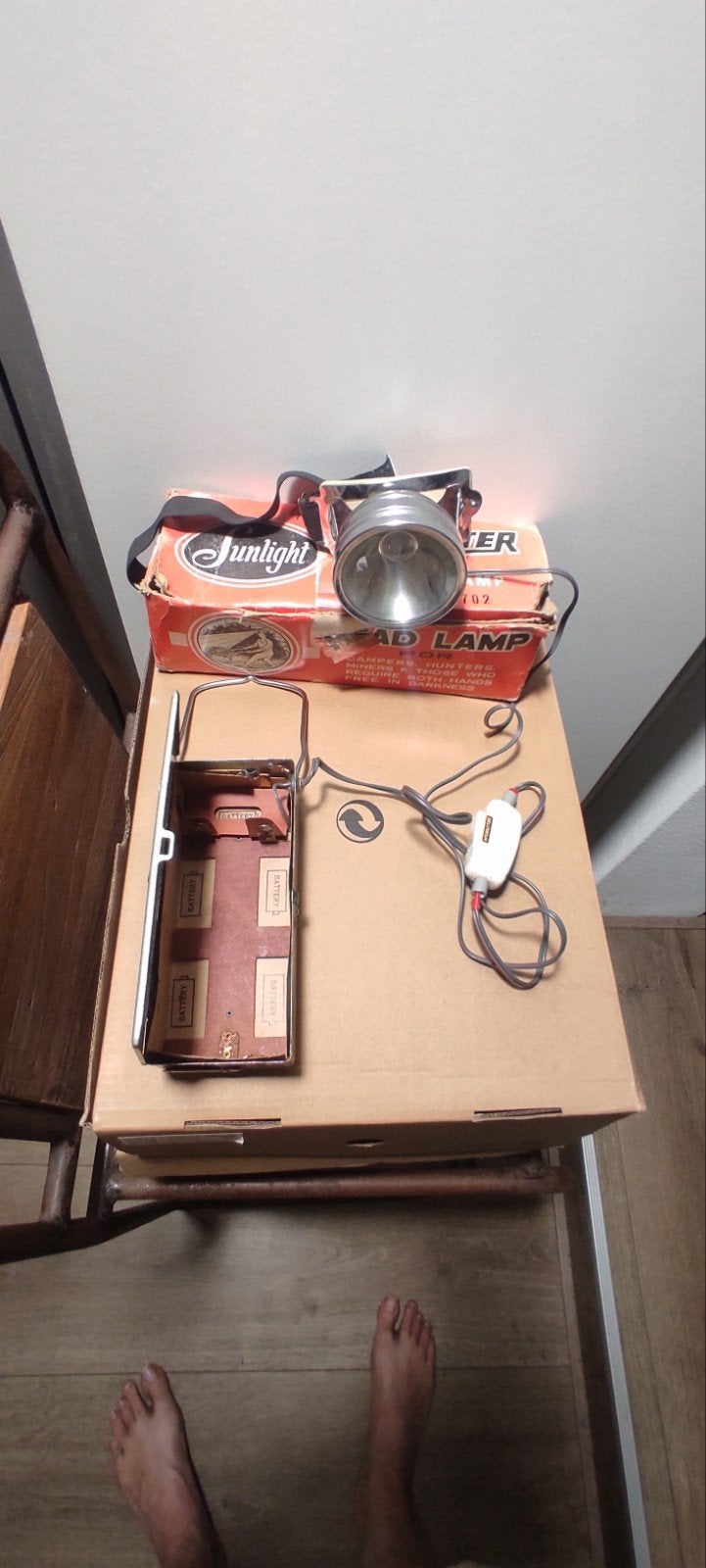 Vintage Sunlight Mijnlamp / Hoofdlamp met Batterijhouder, Ophalen