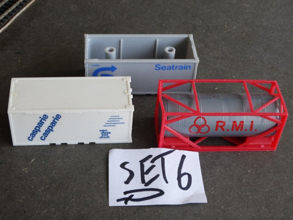 HO: D serie, set 6 : 3 x container., Overige merken, Gelijkstroom of Wisselstroom, Brug, Tunnel of Gebouw, Ophalen of Verzenden