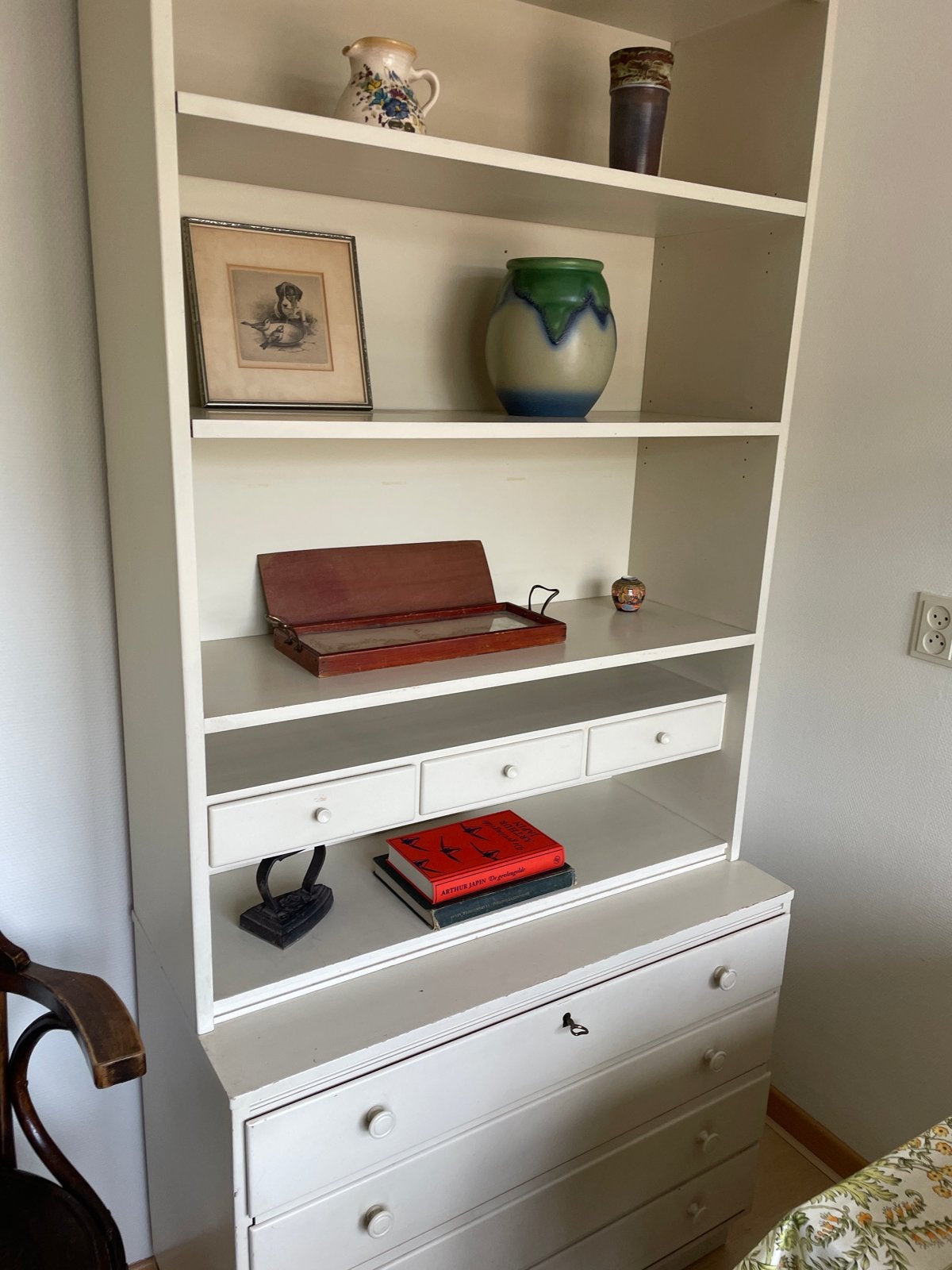 Gratis Vintage boekenkast met planken en diverse lades, Ophalen, Gebruikt, Vintage, 50 tot 100 cm