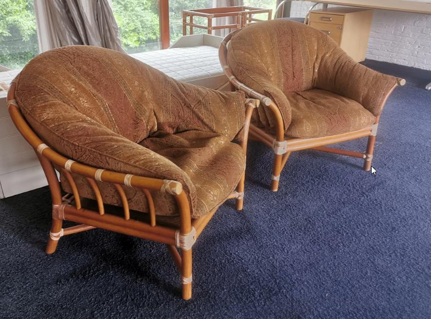 2 comfortabele rotan fauteuils, Ophalen, Gebruikt, 75 tot 100 cm, 50 tot 75 cm