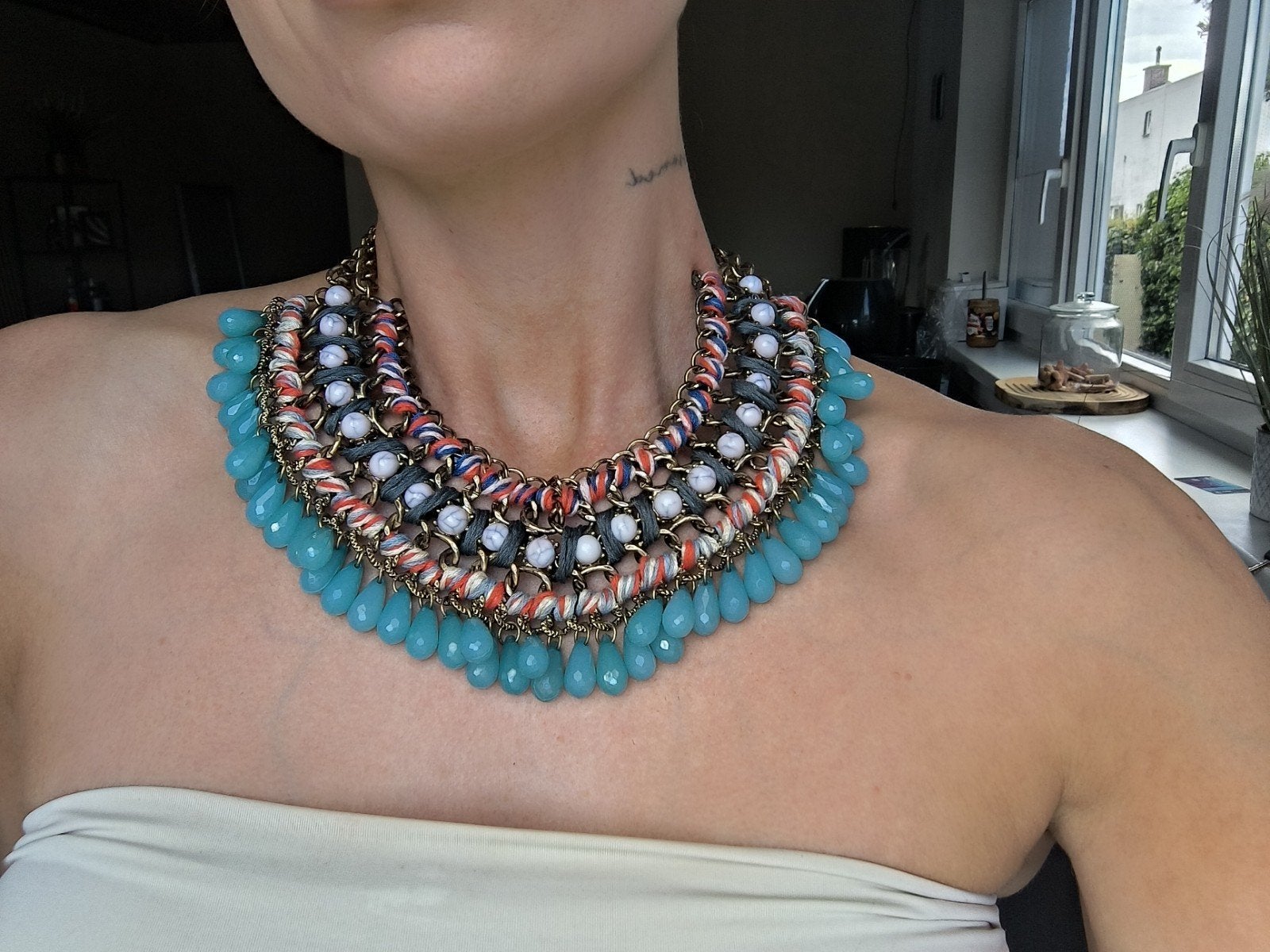 mooie ketting met turquoise kralen, Met kristal, Overige materialen, Zo goed als nieuw, Verzenden