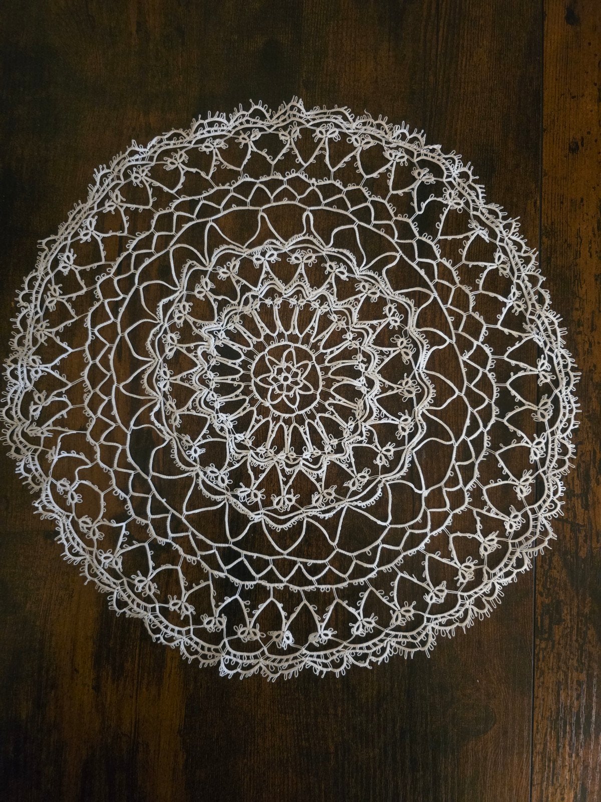 Gehaakte mandala / doily, doorsnee 34 cm, Vintage, Ophalen of Verzenden, Zo goed als nieuw, Wit
