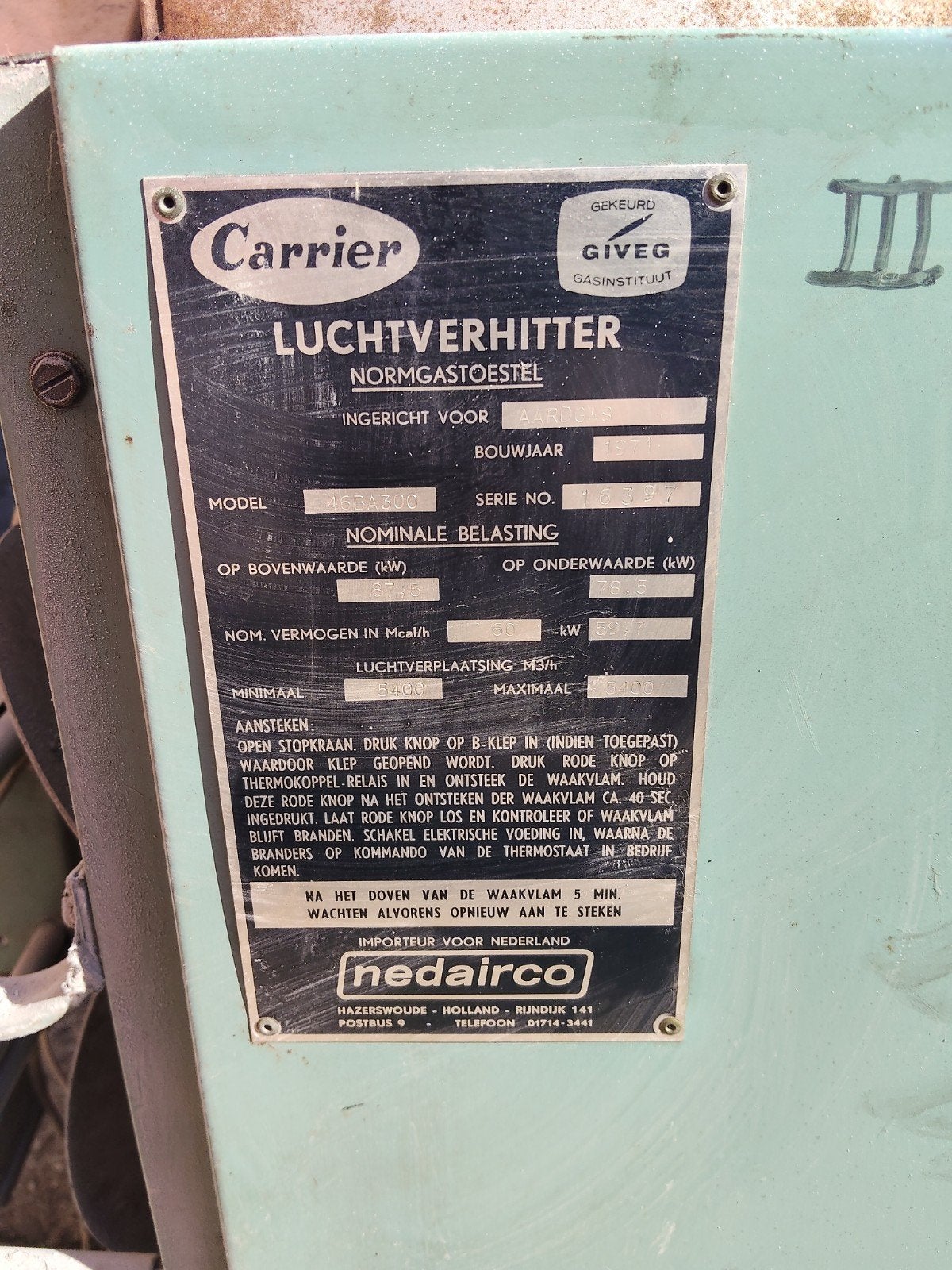 Gasheather - Carrier Luchtverhitter, Doe-het-zelf en Verbouw, Gebruikt, Kachel, Ophalen of Verzenden, 60 tot 150 cm