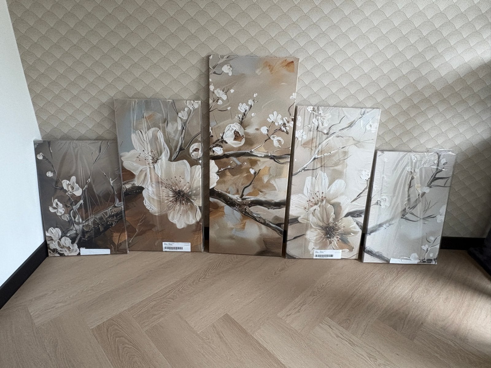 5-luik Canvas Bloesem Beige Wit 200x100cm Nieuw, Ophalen, Nieuw, 125 cm of meer, Print