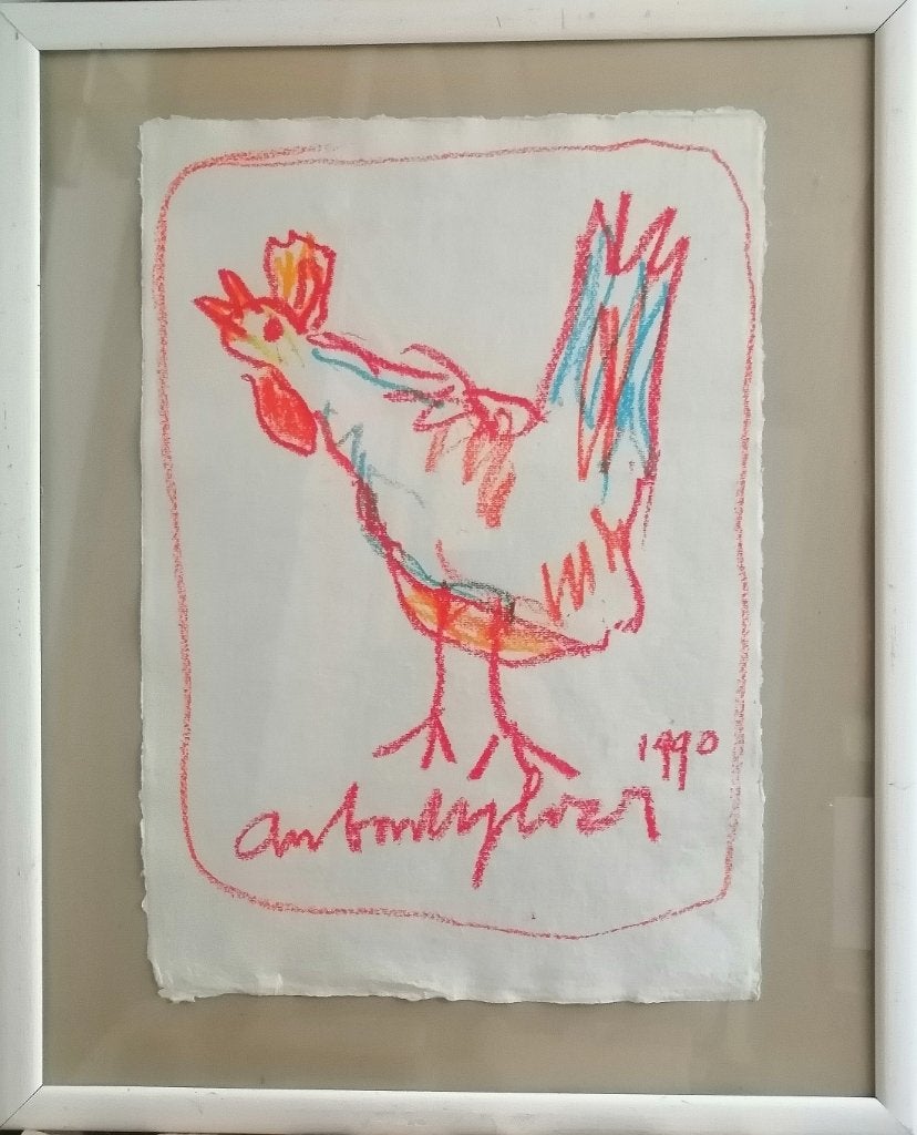 A Heyboer '' kip  '' mixmedia op scheppapier, Antiek en Kunst, Verzenden