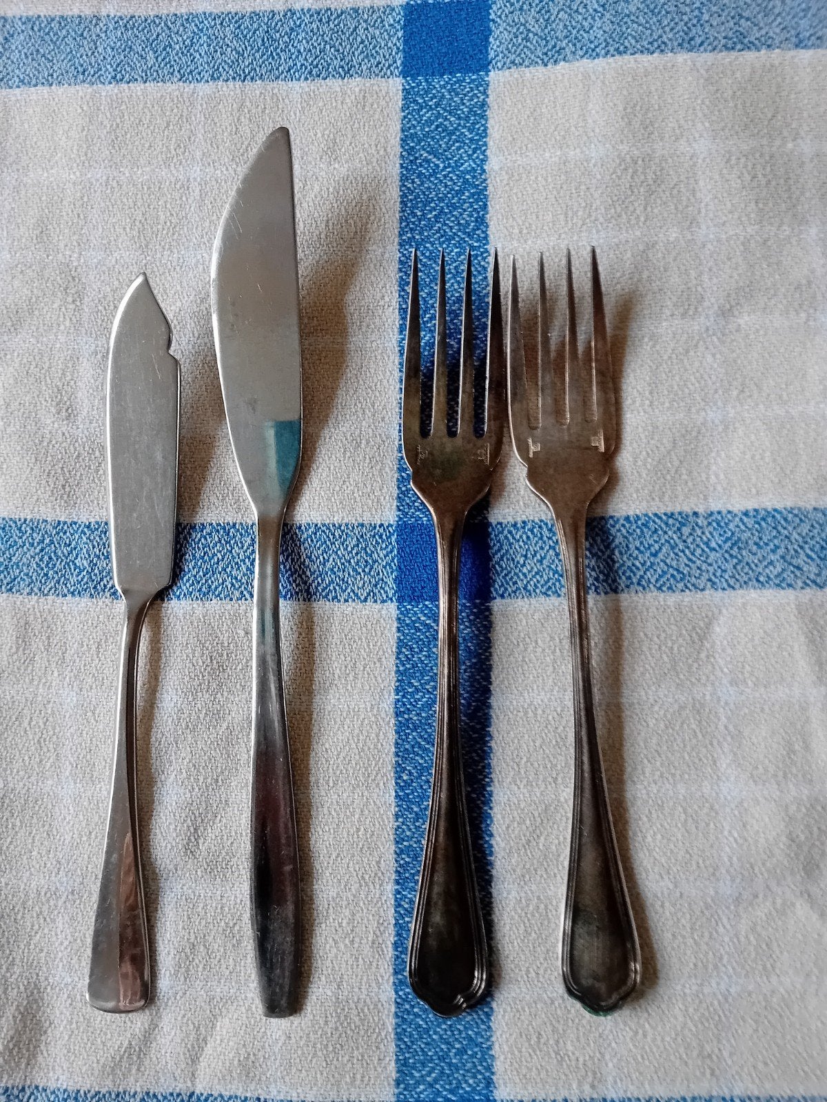 2 botermesjes en 2 visvorken., Ophalen of Verzenden, Rvs of Chroom