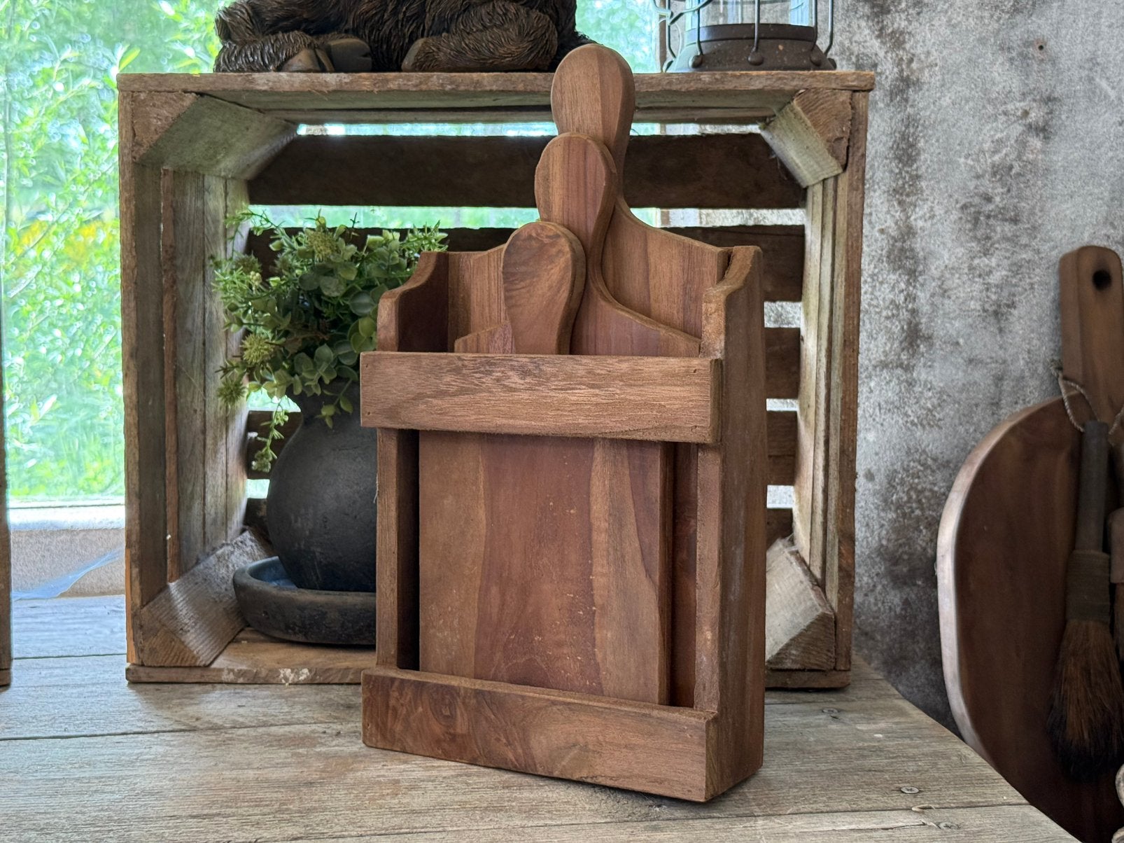 Set van 3 landelijke houten broodplanken in houder, Ophalen of Verzenden