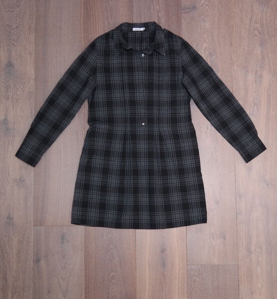 Nieuw Turnover grijs/zwart kort geruit wijd jurkje mt medium, Maat 38/40 (M), Overige kleuren, Nieuw, Boven de knie