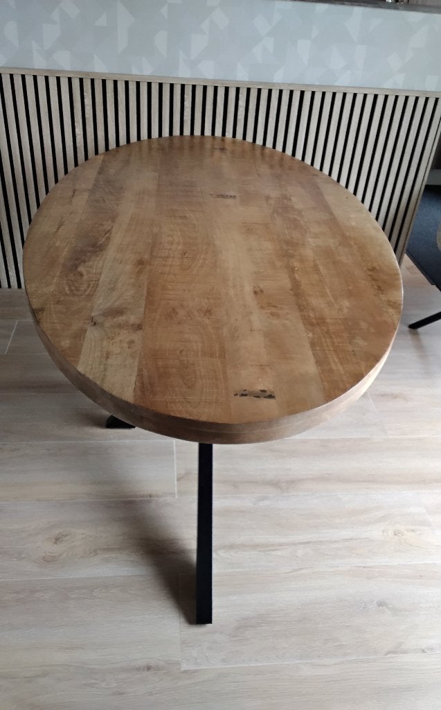 Ovale mango eettafel, Ophalen, Mangohout, Nieuw, 50 tot 100 cm