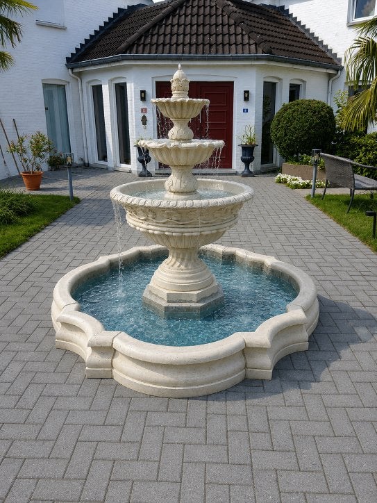 Zandsteen look fontein met rand, Tuin en Terras, Waterpartijen en Fonteinen, Ophalen, Nieuw, Beton, Fontein