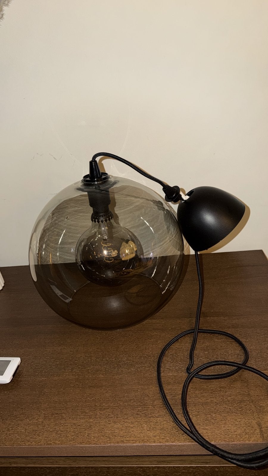 IKEA jakobsbyn hanglamp, rookkleurig glas, 25 cm, Ophalen, Zo goed als nieuw, Glas, E27 (groot)