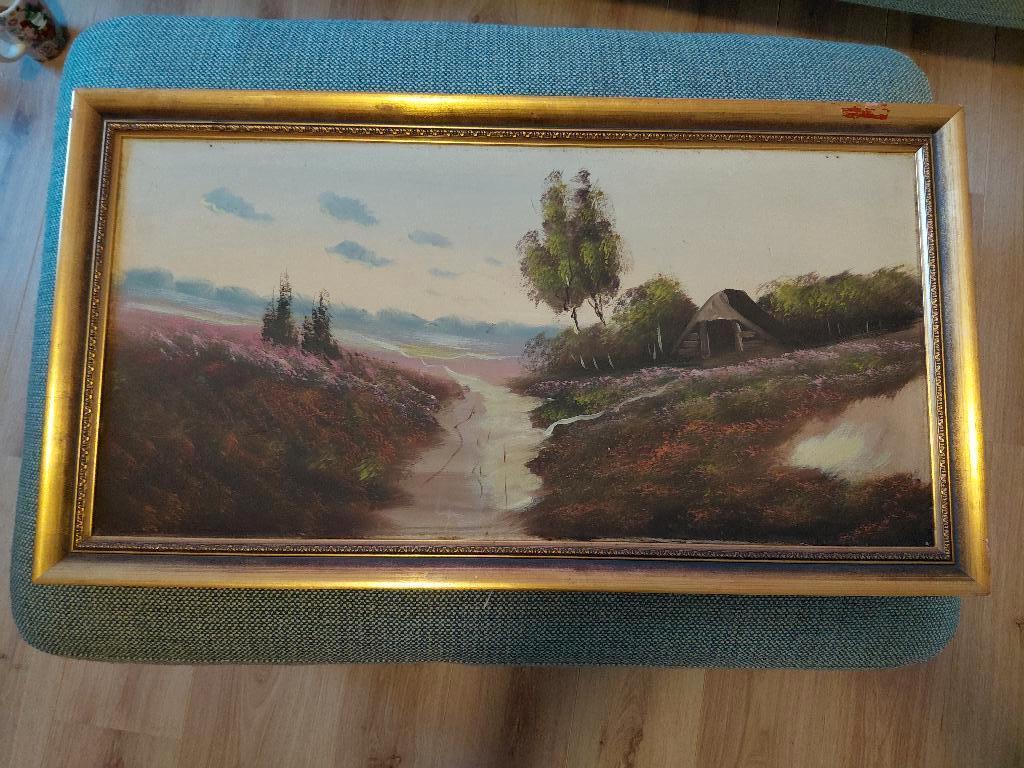 Schilderij met heide en boerderijtje, Antiek en Kunst, Ophalen
