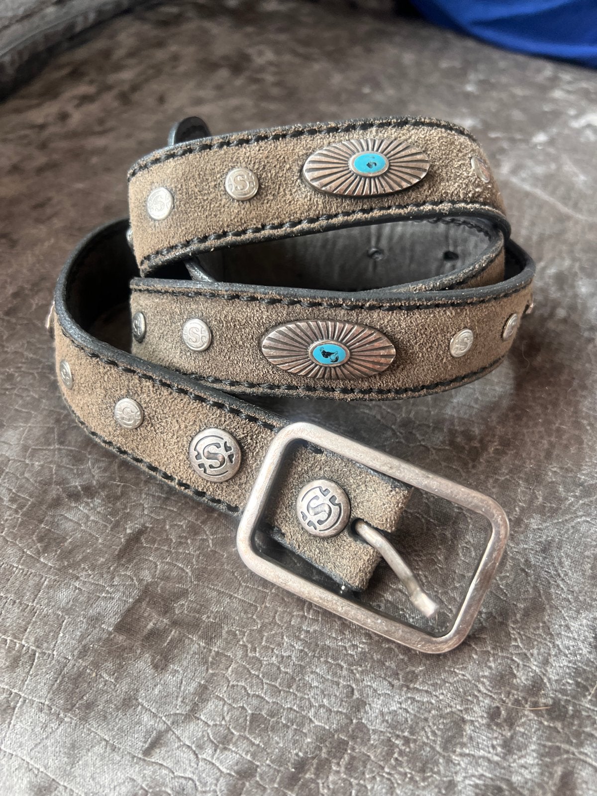 Sendra Riem met studs en turquoise details, Ophalen, Echt leder, Heupriem, Gedragen