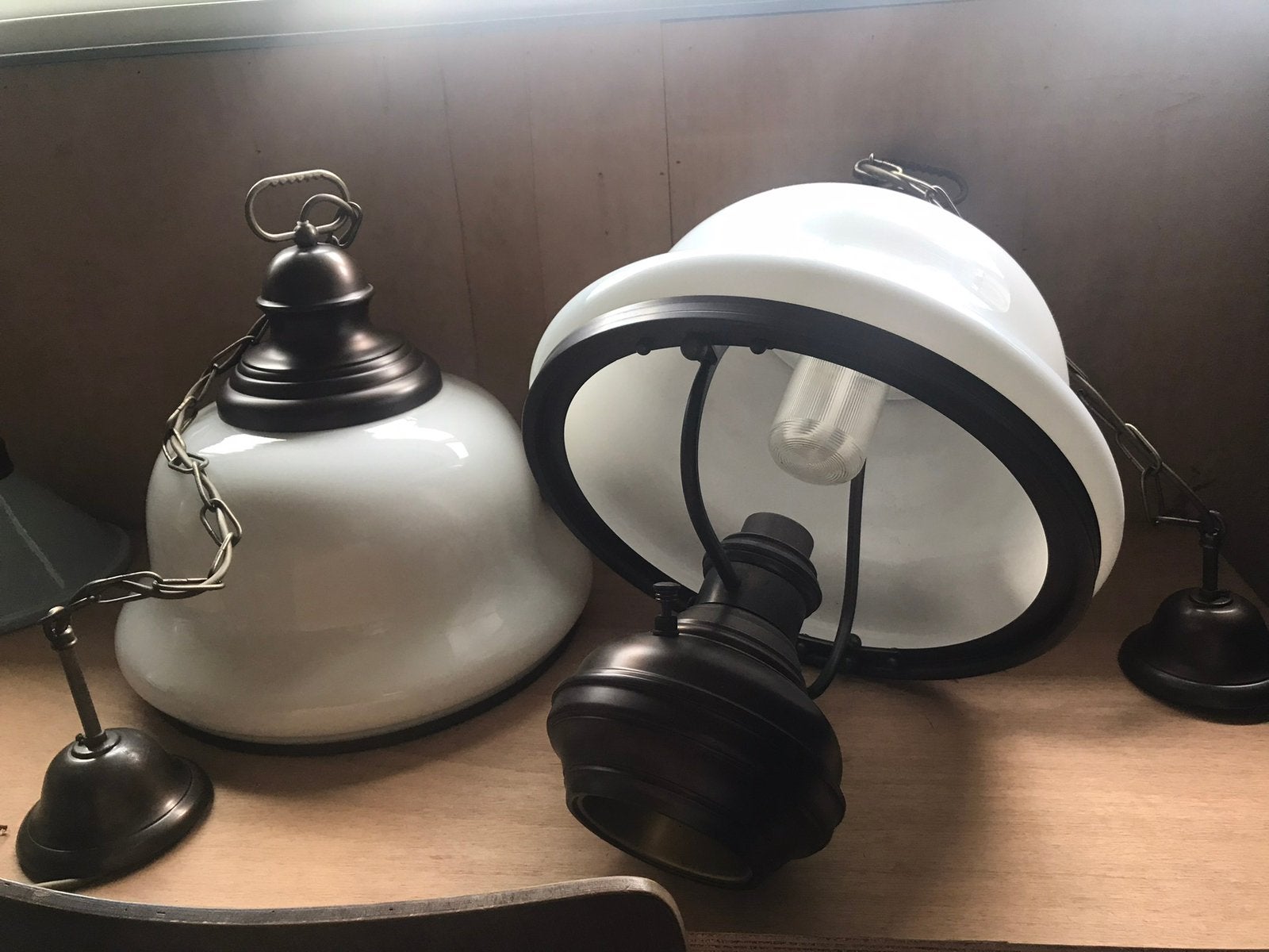 Set van 2 hanglampen wit/koper, Ophalen