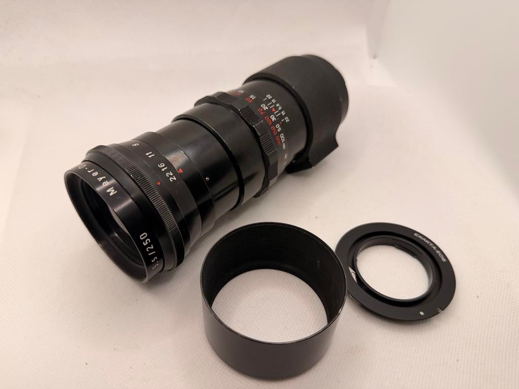 Meyer Optik Görlitz 5.5/250 met Canon EOS adapter, Ophalen of Verzenden, Zo goed als nieuw, Telelens
