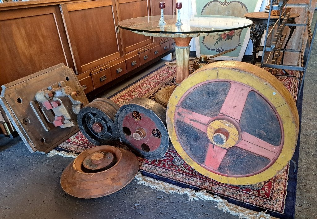 Antieke houten fabrieks mallen mooie industrielle top items, Antiek en Kunst, Curiosa en Brocante, Ophalen