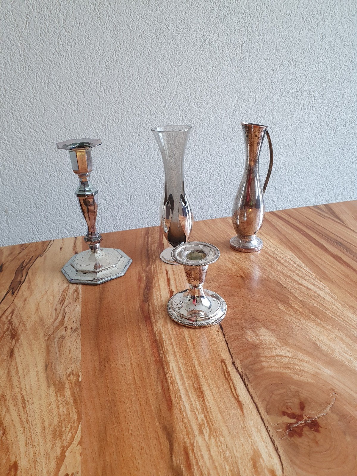 Verzilverde vaasjes en kandelaar, Antiek en Kunst, Ophalen of Verzenden