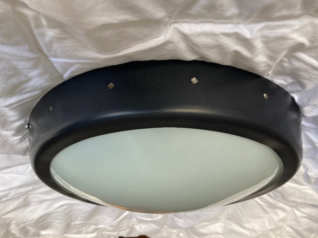 Vintage jaren 60 plafondlamp plafonniere, Gebruikt, Zwart, Ophalen of Verzenden, 37 cm