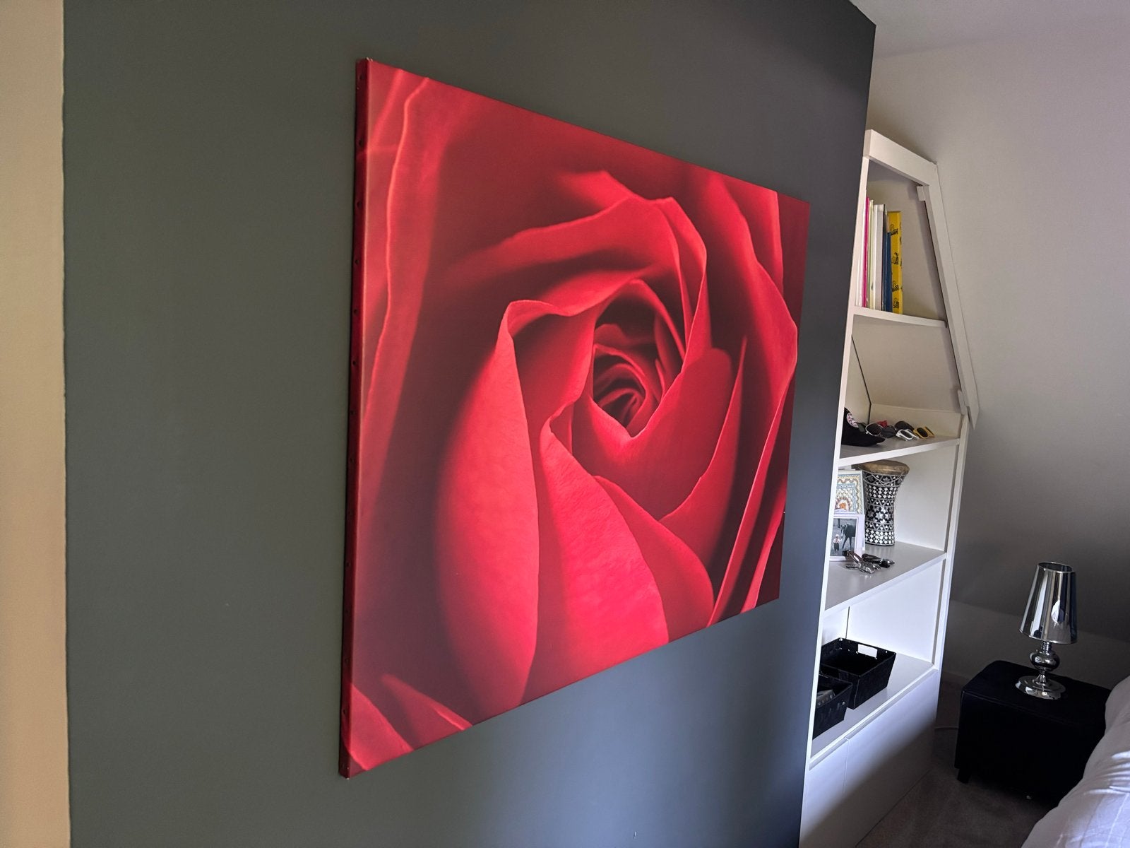 Schilderij rode roos 150x90 cm, Antiek en Kunst, Kunst | Schilderijen | Modern, Ophalen, Print, Op houten frame, Bloemen