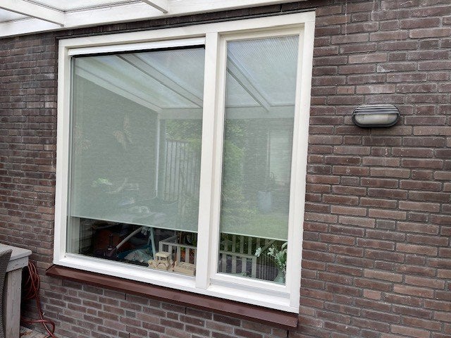Houten kozijn, draai- kiepraam, dubbel glas  221x200,5cm, Ophalen, Gevelraam of Ruit, Gebruikt, 160 cm of meer