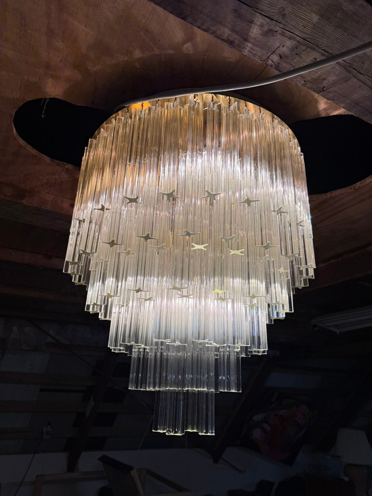 Italiaanse Kristallen Kroonluchter goudverguld Ø 60 cm, Ophalen of Verzenden, Zo goed als nieuw, Glas, Design vintage retro regency mid century italy