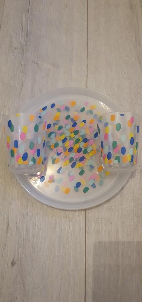 HEMA Picknick Set - 4 Borden & 2 Bekers met Confetti Print, Overige materialen, Ophalen of Verzenden, Zo goed als nieuw, Overige stijlen