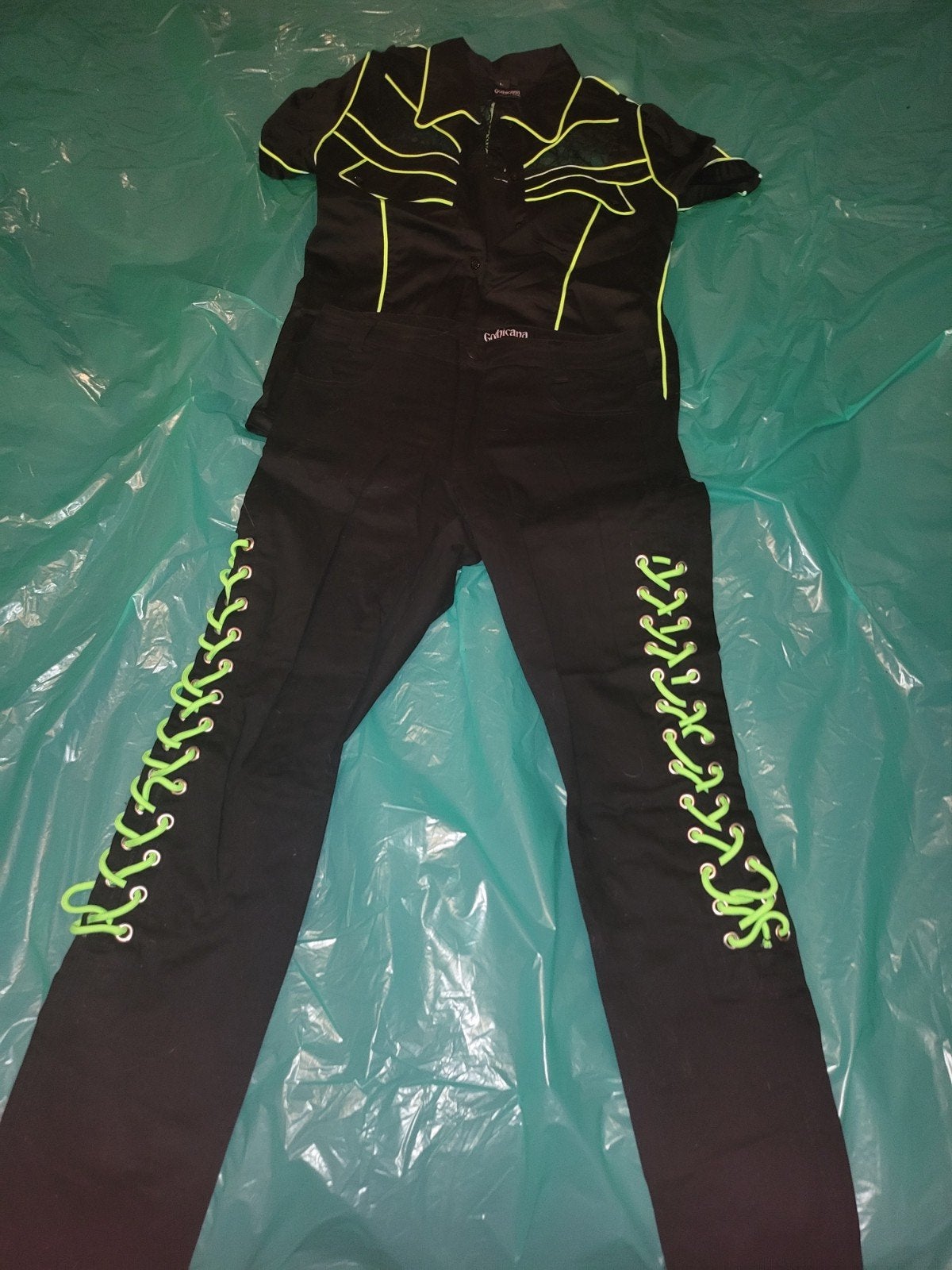 Gothicana by EMP kostuum - Zwart met neon groen, Carnaval, Verzenden, Maat 42/44 (L), Zo goed als nieuw