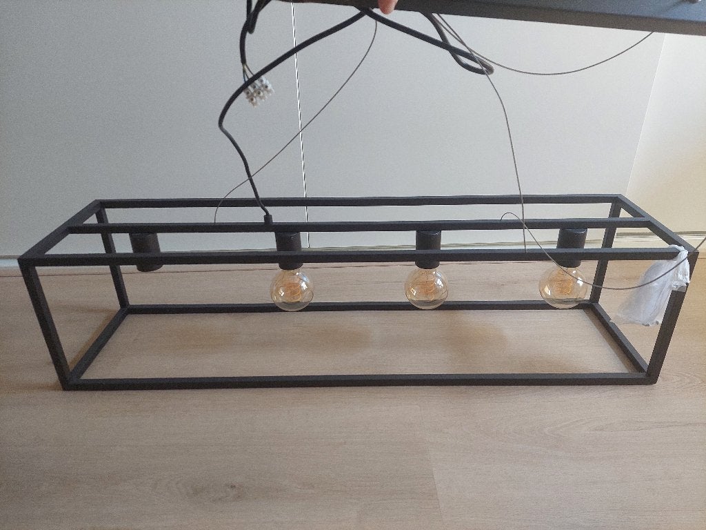 Hanglamp 4 lichts donkerbruin, Ophalen, E27 (groot), Zo goed als nieuw, Metaal