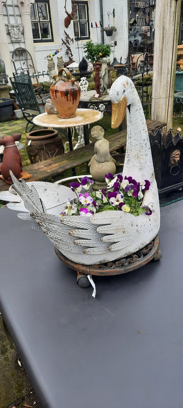 Decoratieve Zwaan Bloembak - Metaal, Nieuw, Ophalen of Verzenden, Metaal, Balkon