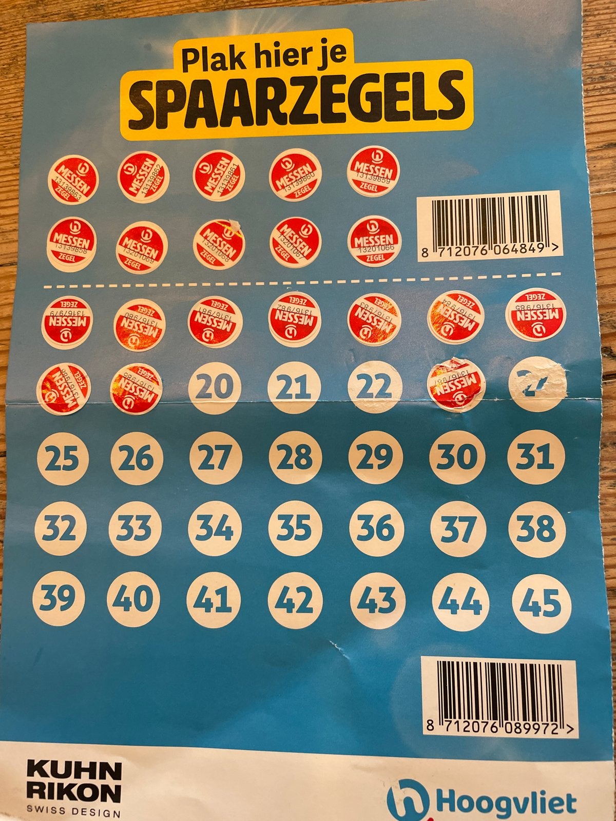 Hoogvliet 20 stickers spaarkaart messen Kuhn Rikon, Ophalen of Verzenden, Winkel, Super of Benzinepomp, Volle spaarkaart
