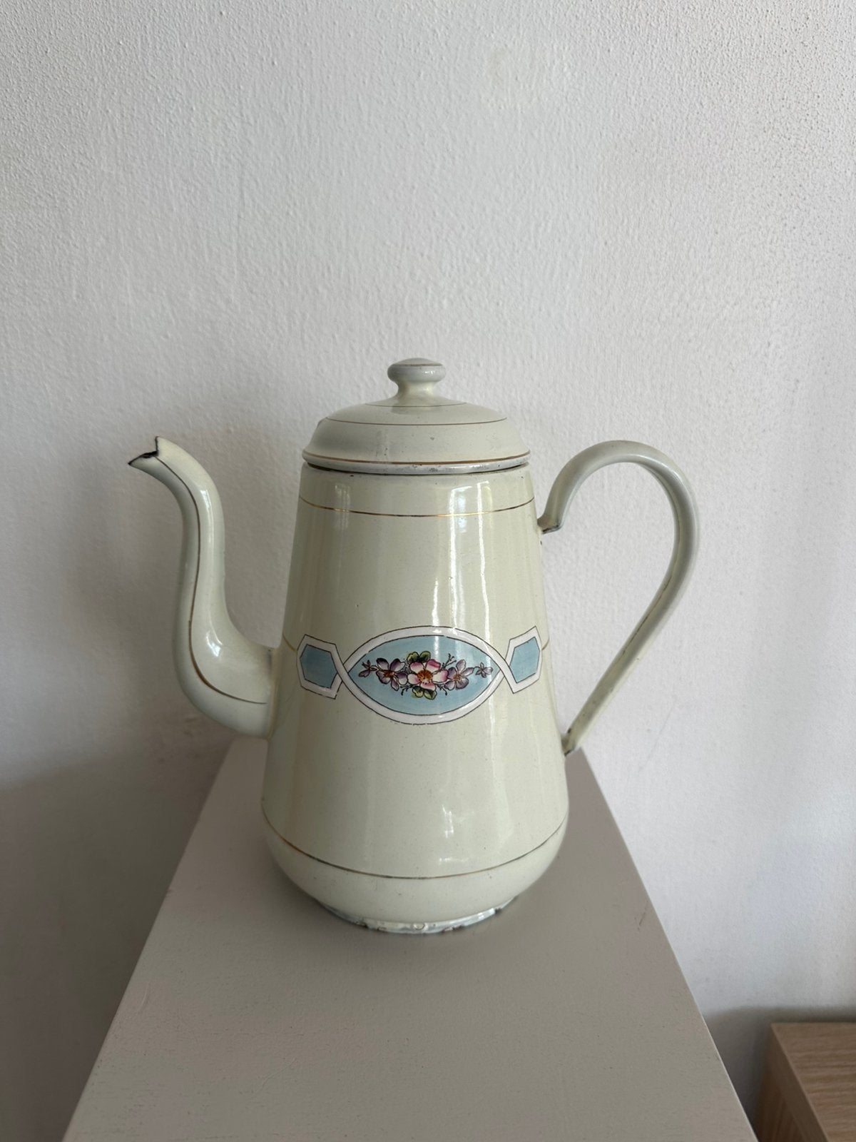 Emaille koffiekan met bloemmotief, Ophalen of Verzenden