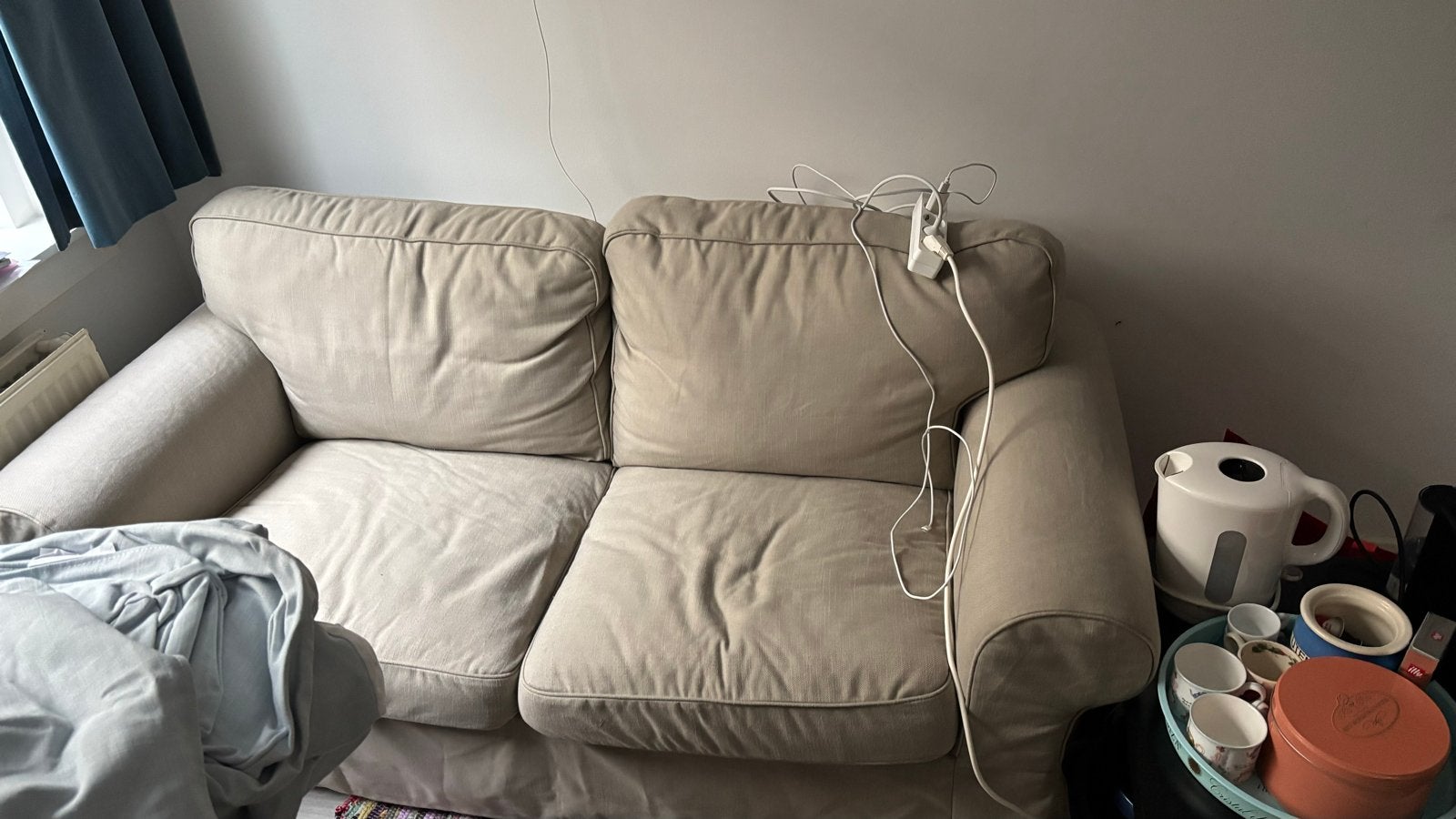 Comfortabele tweepersoonsbank - Lichtgrijs, Ophalen, Gebruikt, 150 tot 200 cm, Tweepersoons