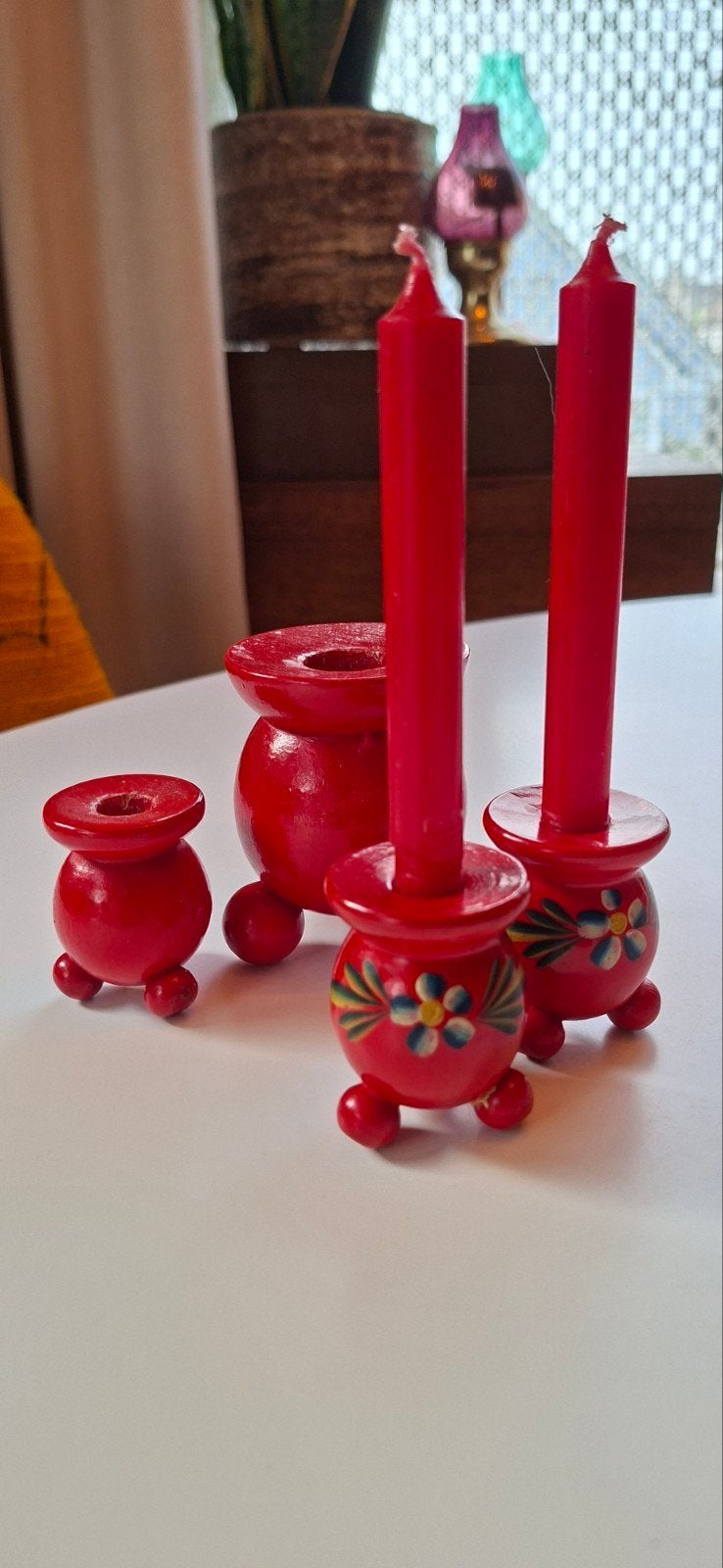 setje vintage zweedse bolletjes kandelaars, folklore, Huis en Inrichting, Ophalen of Verzenden