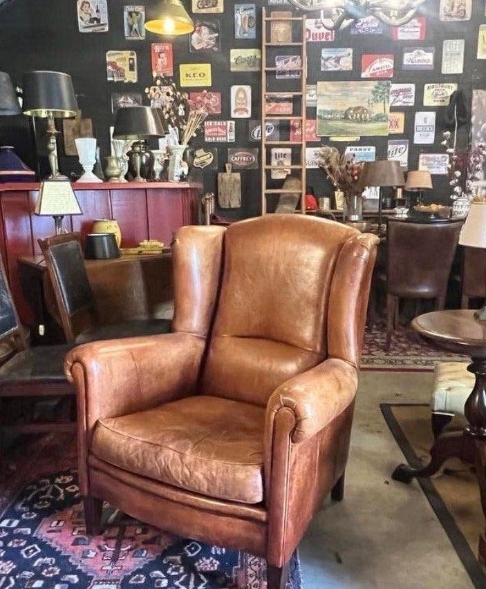 Prachtige schapenleren oorfauteuil, Ophalen of Verzenden, Gebruikt, Leer, 75 tot 100 cm