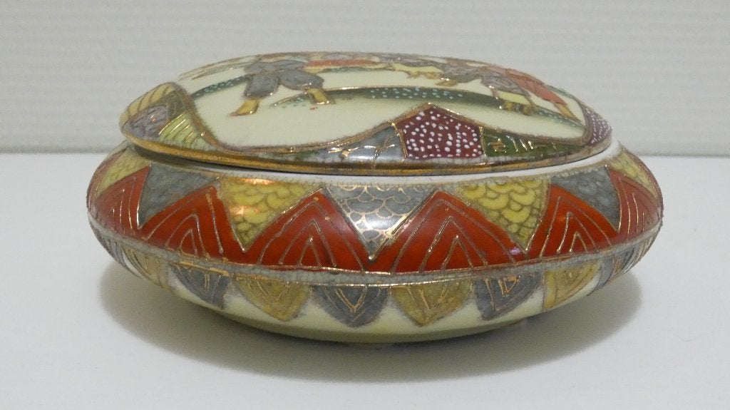 China -Satsuma- platte schaal met deksel [2090-E], Antiek en Kunst, Ophalen of Verzenden