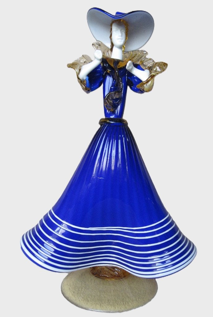Kunstglas dame (blauwe jurk) Murano., Ophalen